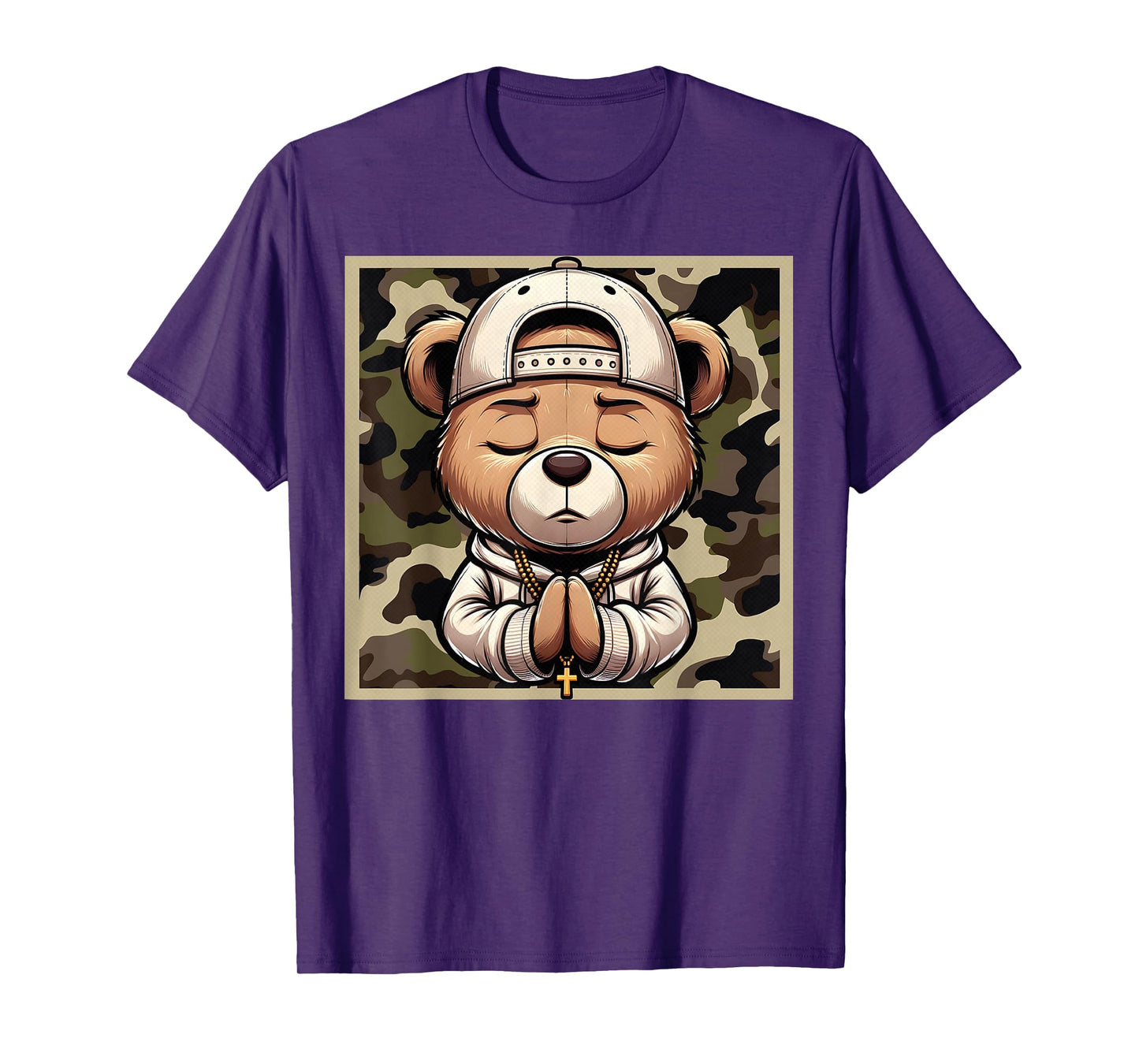 Camo Hip Hop Teddy Bear Praying Christian Streetwear Church T-Shirt