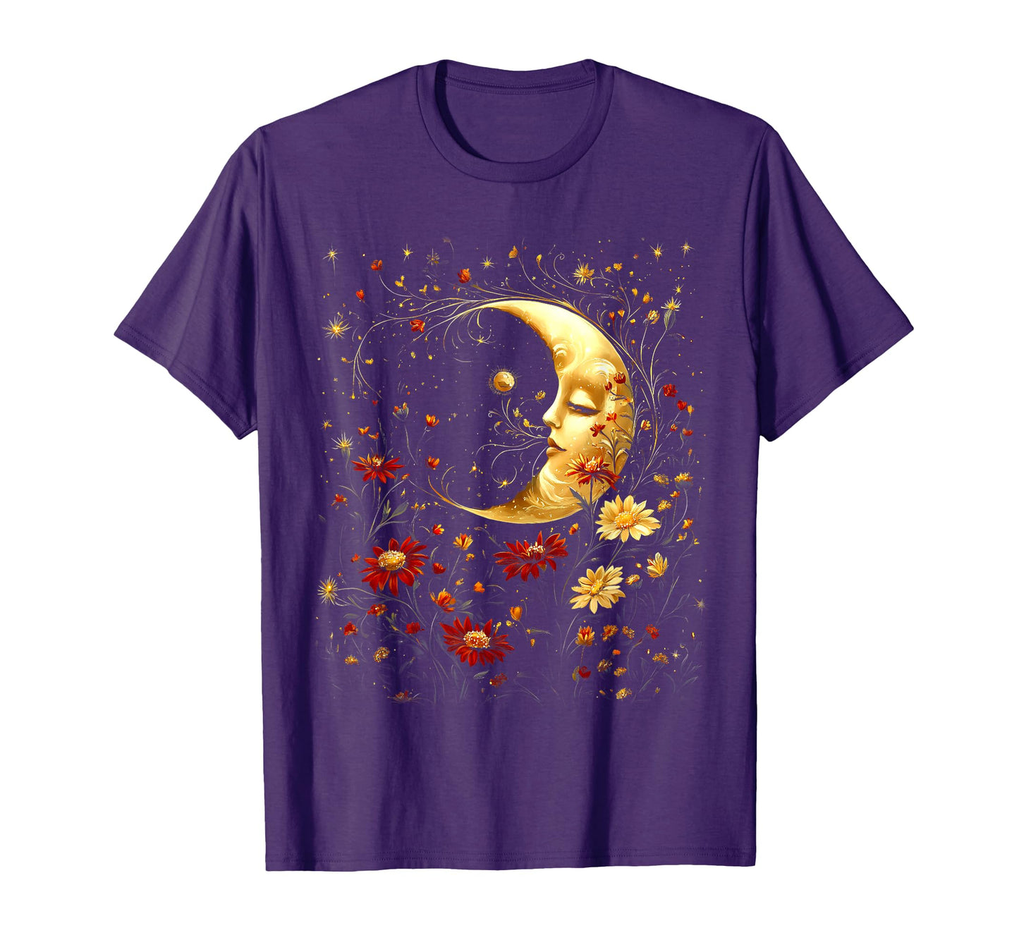 Boho Moon Wildflowers Summer Night Women Teen Girls Youth T-Shirt