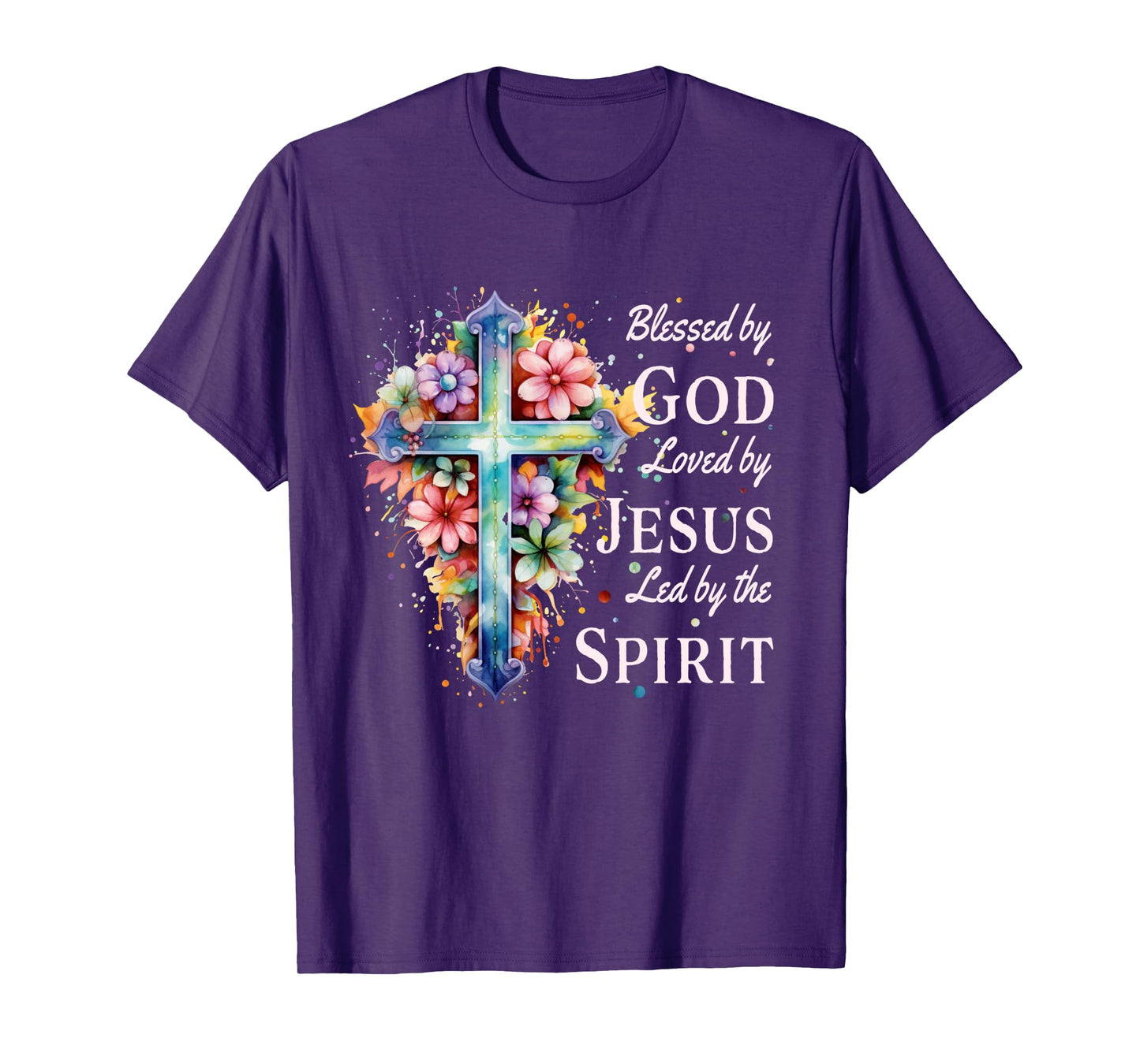 Blessed by God Loved by Jesus Floral Cross Christian Long Sleeve T-Shirt