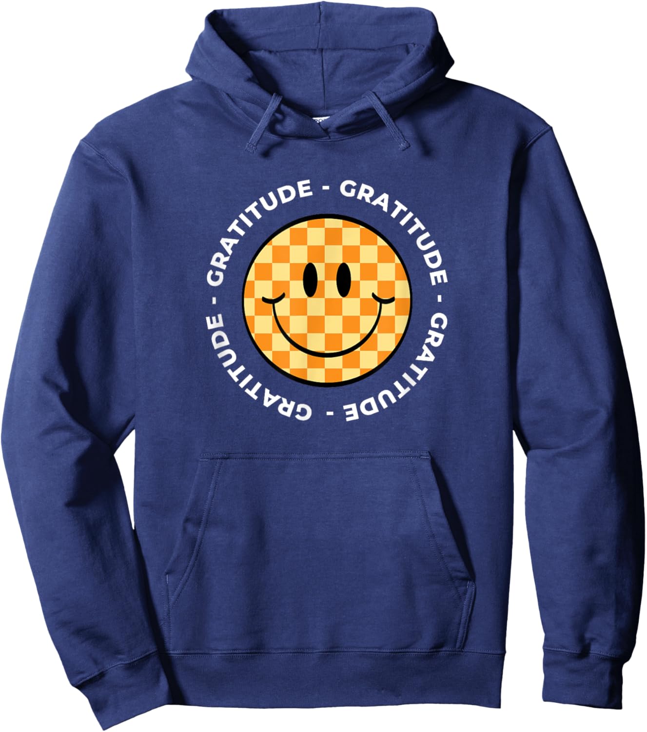 MATTER OF VIBES Gratitude Retro Groovy -Adults & -Kids Black Small Short Sleeve Checkered Retro Hoodie - Hoodie | Navy
