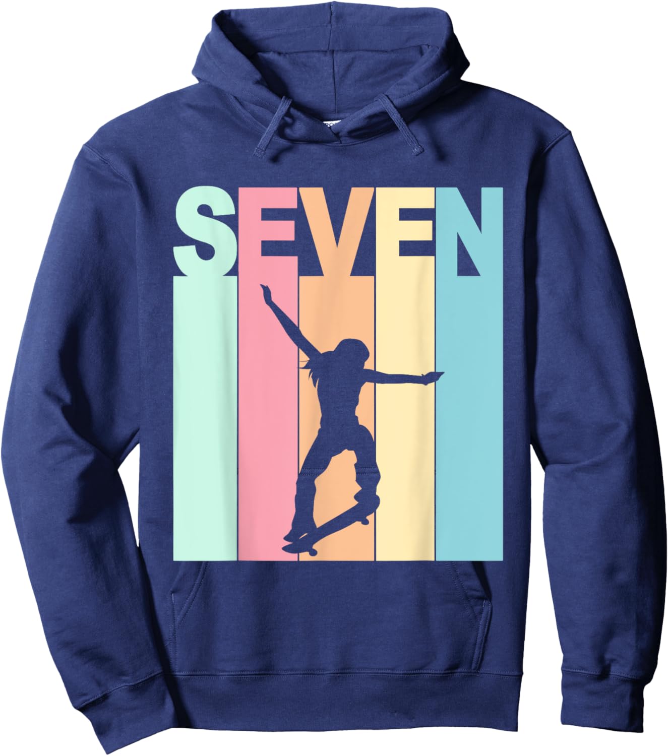 Vintage 7th Birthday Skateboard Theme 7 Years Old Skater Hoodie - Hoodie | Navy
