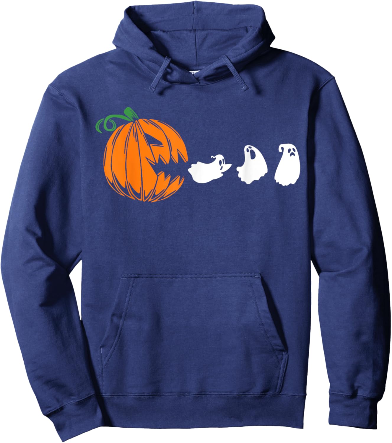Funny Halloween Pumpkin Eating Ghost, Gamer Men Women Kids Hoodie - Hoodie | Navy