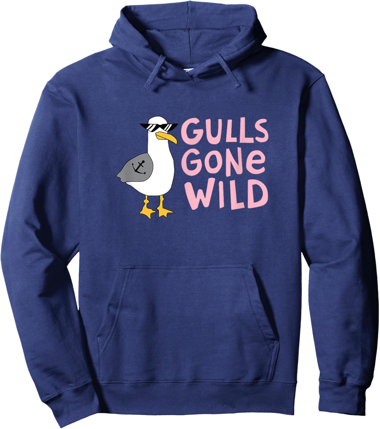 Funny Seagull wtih Achor Tattoo & Sunglasses,Gulls Gone Wild Hoodie - Hoodie | Navy