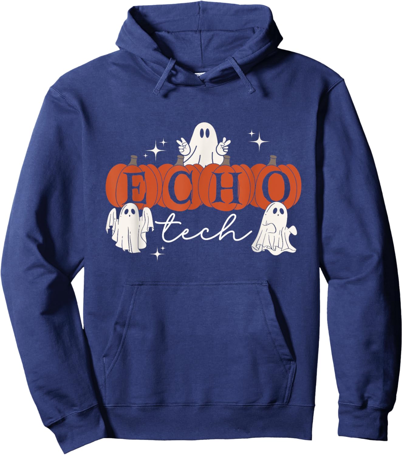 Ghost Cardiac Sonographer Pumpkin Halloween Echo Tech CVICU Hoodie - Hoodie | Navy