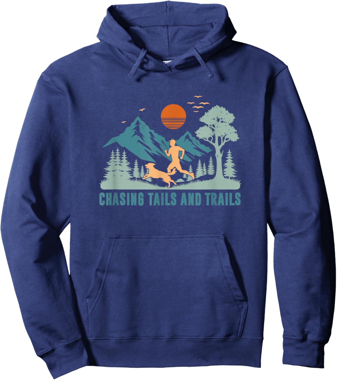 Chasing Tails And Trails, Trail Running with Dog Women Kids Hoodie - Hoodie | Navy