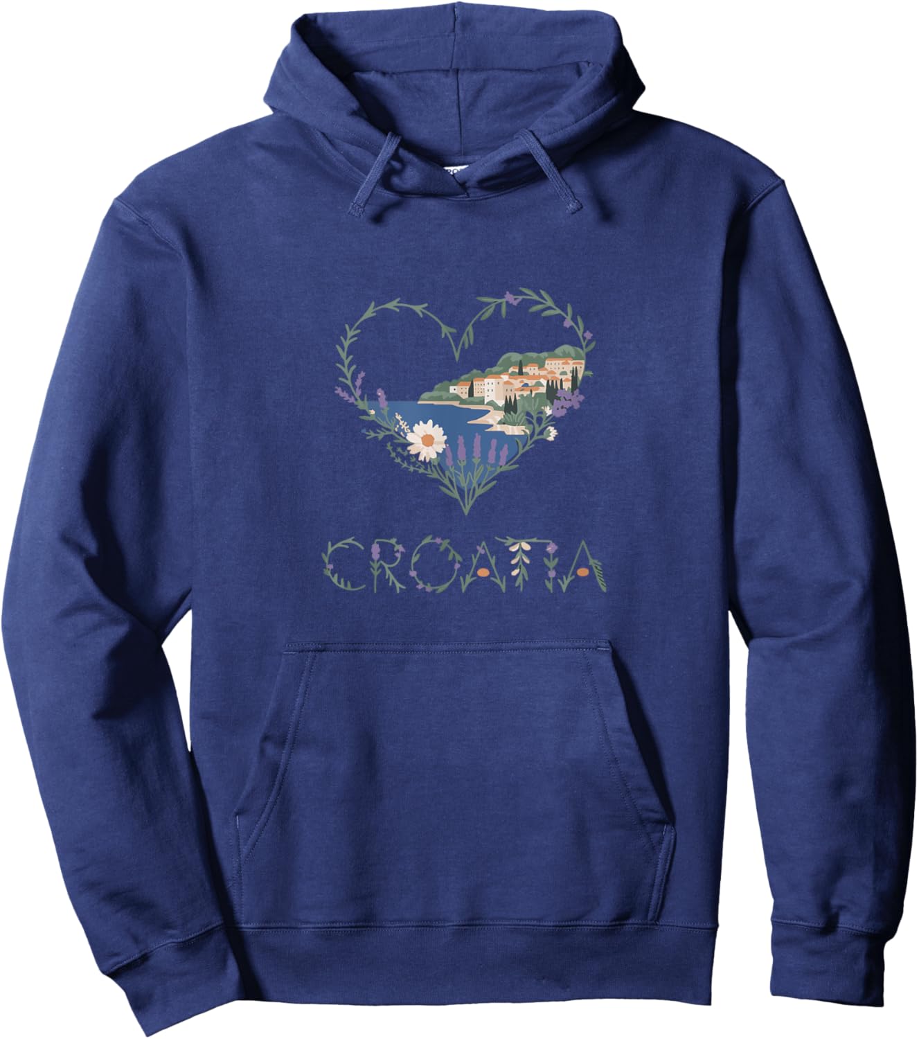 Croatia Floral Heart - Croatian Lover’s Souvenir Hoodie - Hoodie | Navy