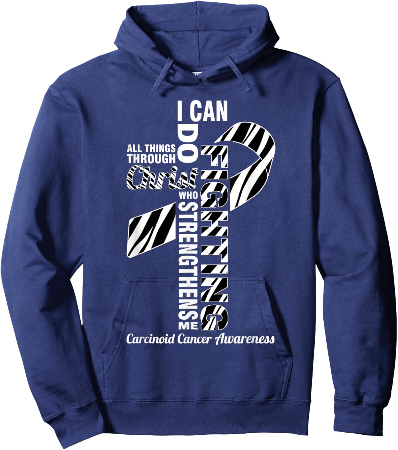 Carcinoid Cancer Awareness Christian Zebra Stripe Ribbon Hoodie - Hoodie | Navy