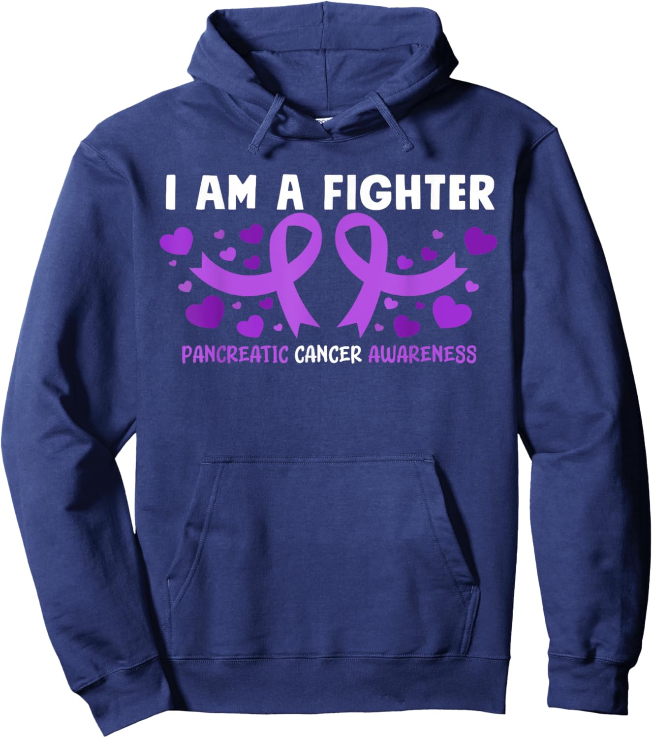 Pancreatic Cancer Awareness Purple Ribbon Heart Hoodie - Hoodie | Navy