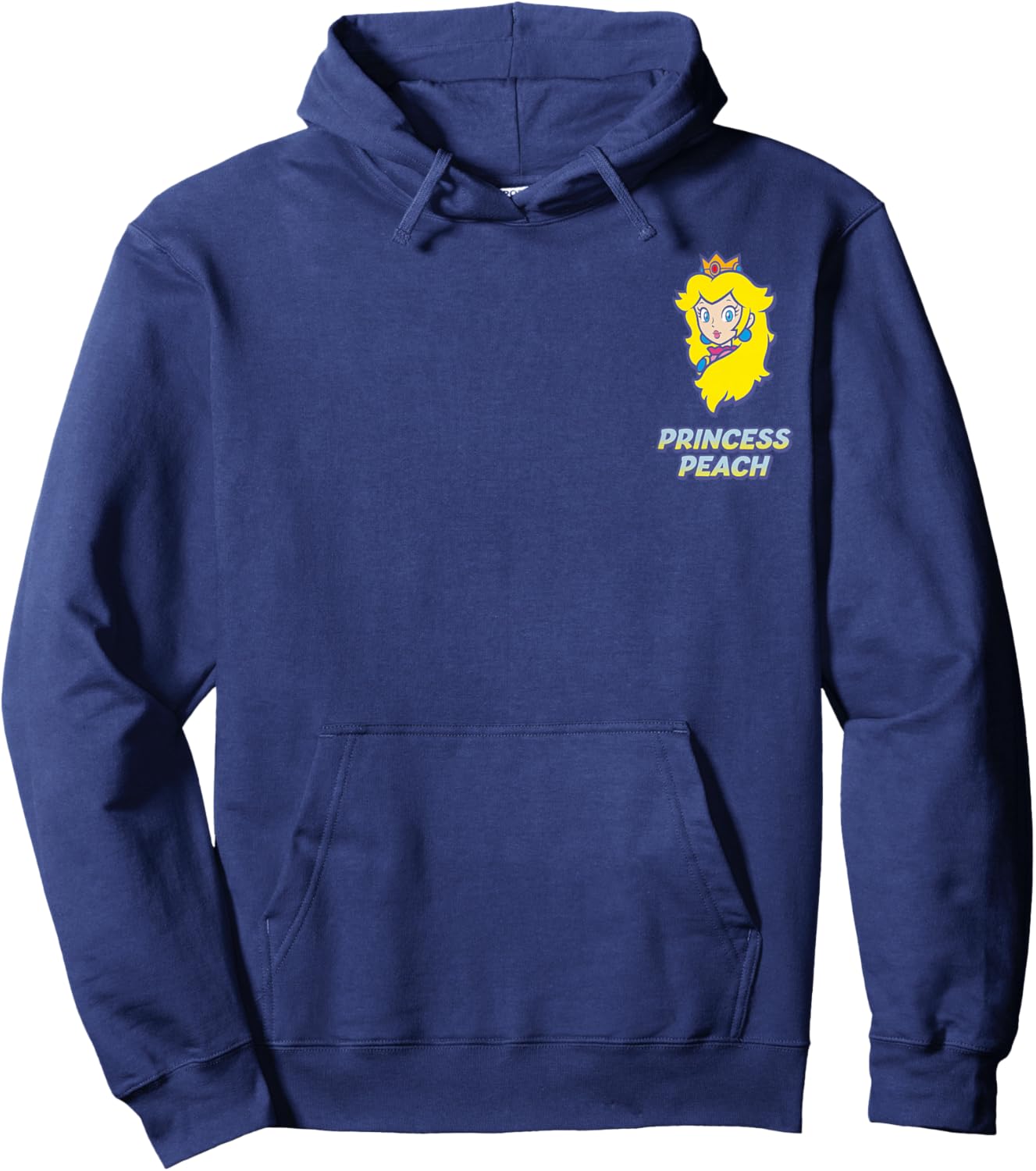 Super Mario Princess Peach Classic Blue Text Faux Pocket Hoodie - Hoodie | Navy