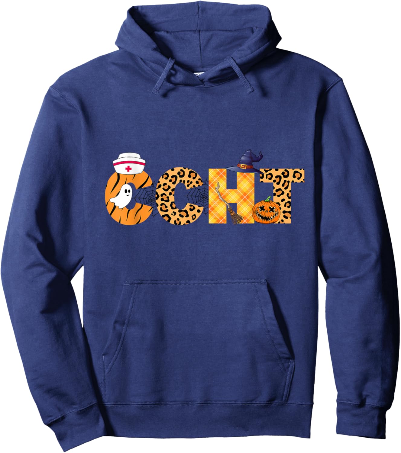 Leopard Ghost CCHT Halloween Costume Fall Scrub Top Women Hoodie - Hoodie | Navy