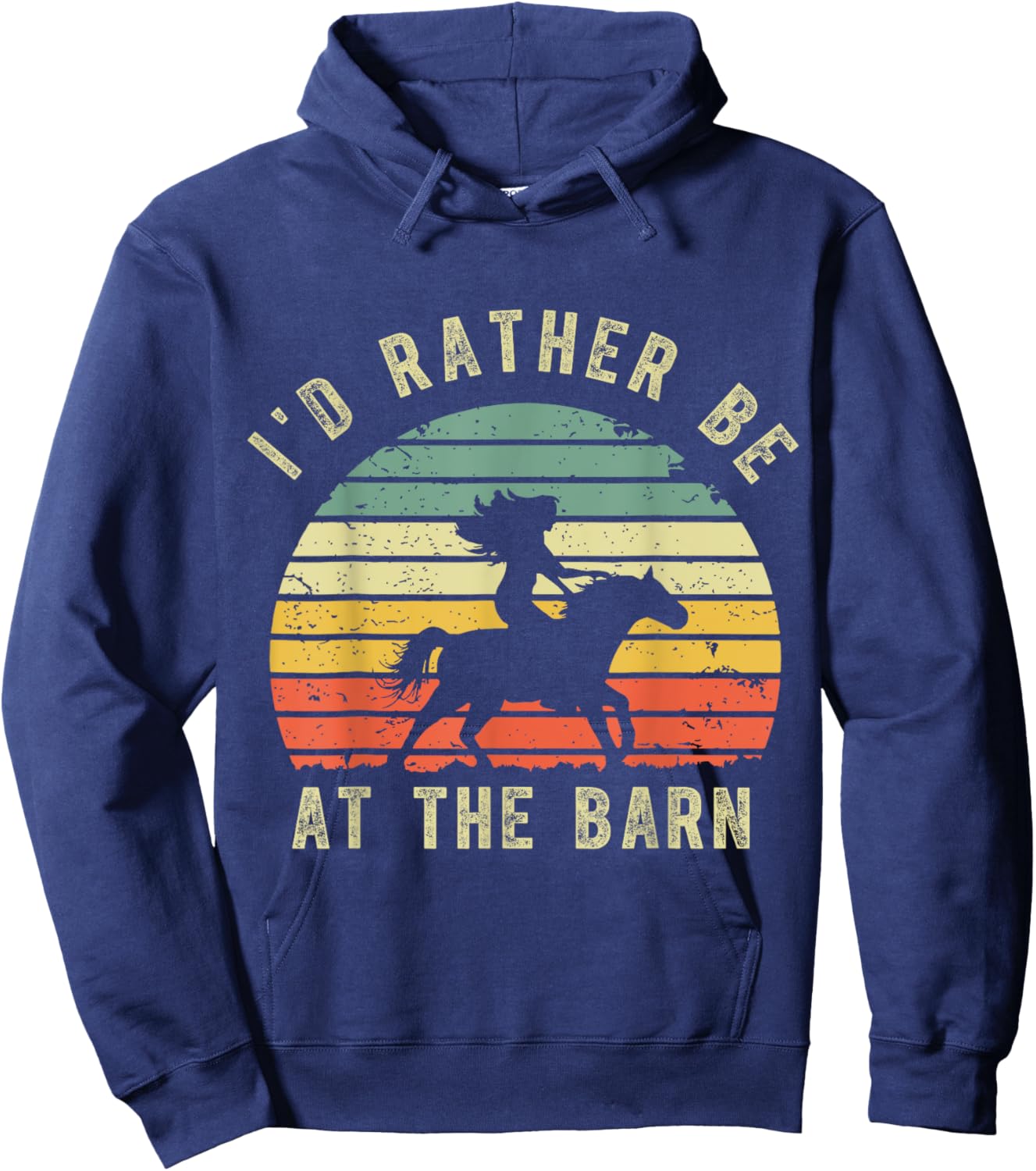 Vintage Horse I'd Rather Be At The Barn Girl Riding Cowgirl Hoodie - Hoodie | Navy