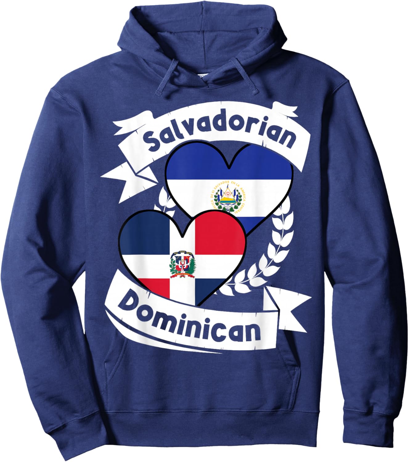 Salvadorian Dominican Heart Flags El Salvador Dominican Hoodie - Hoodie | Navy