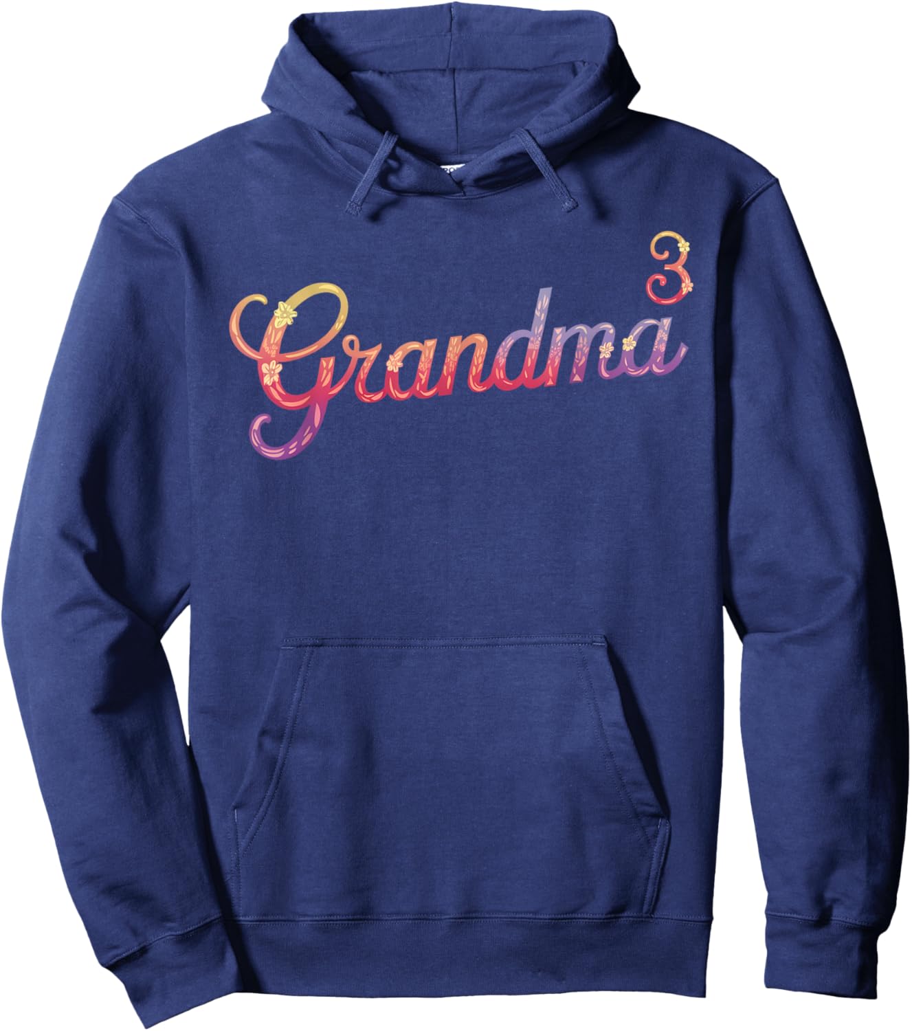 Grandma of Three Floral 3rd Time Grandma with 3 Grandkids Hoodie - Hoodie | Navy