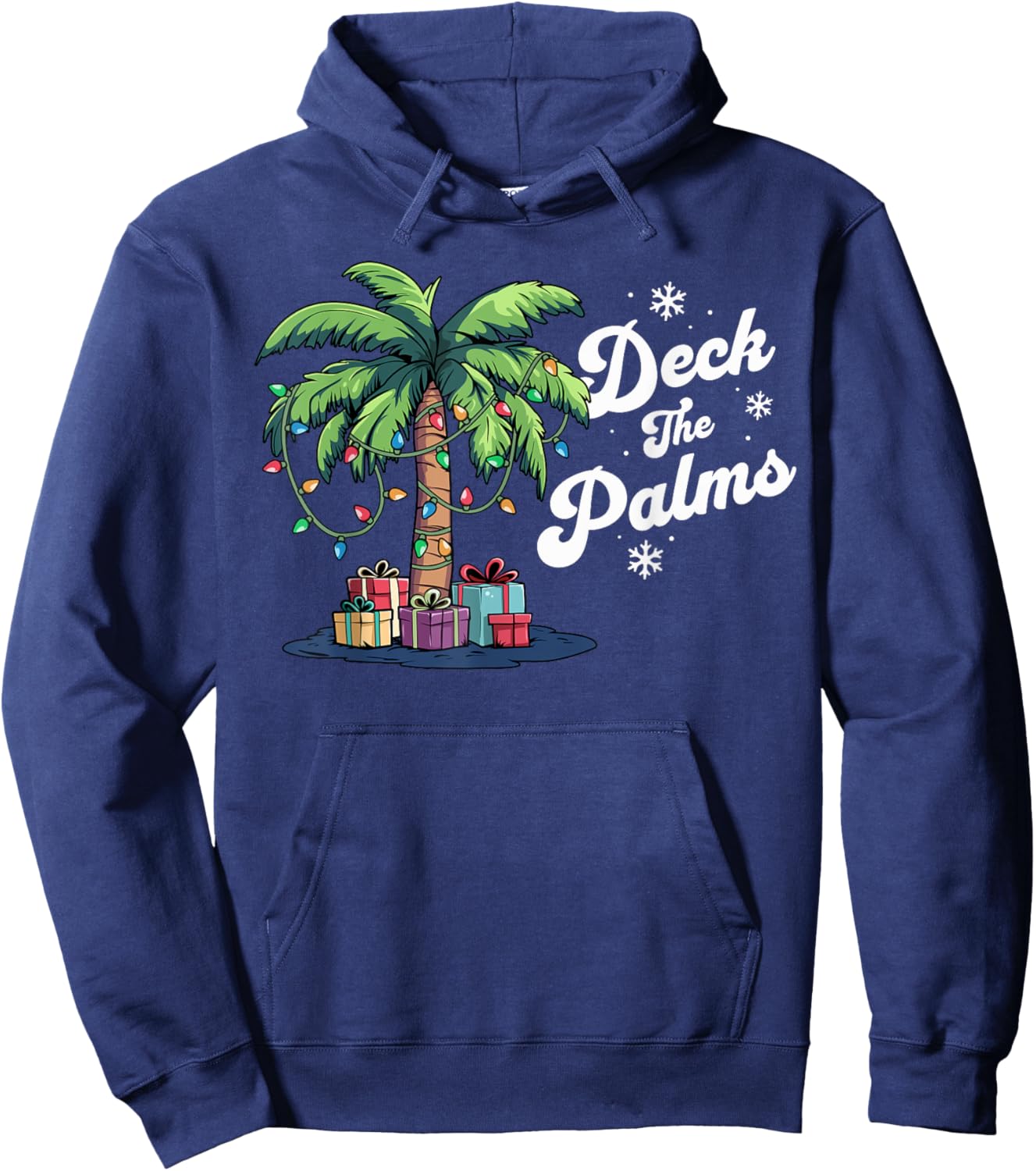Deck The Palms Beach Vacation Palm Tree Tropical Christmas Hoodie - Hoodie | Navy