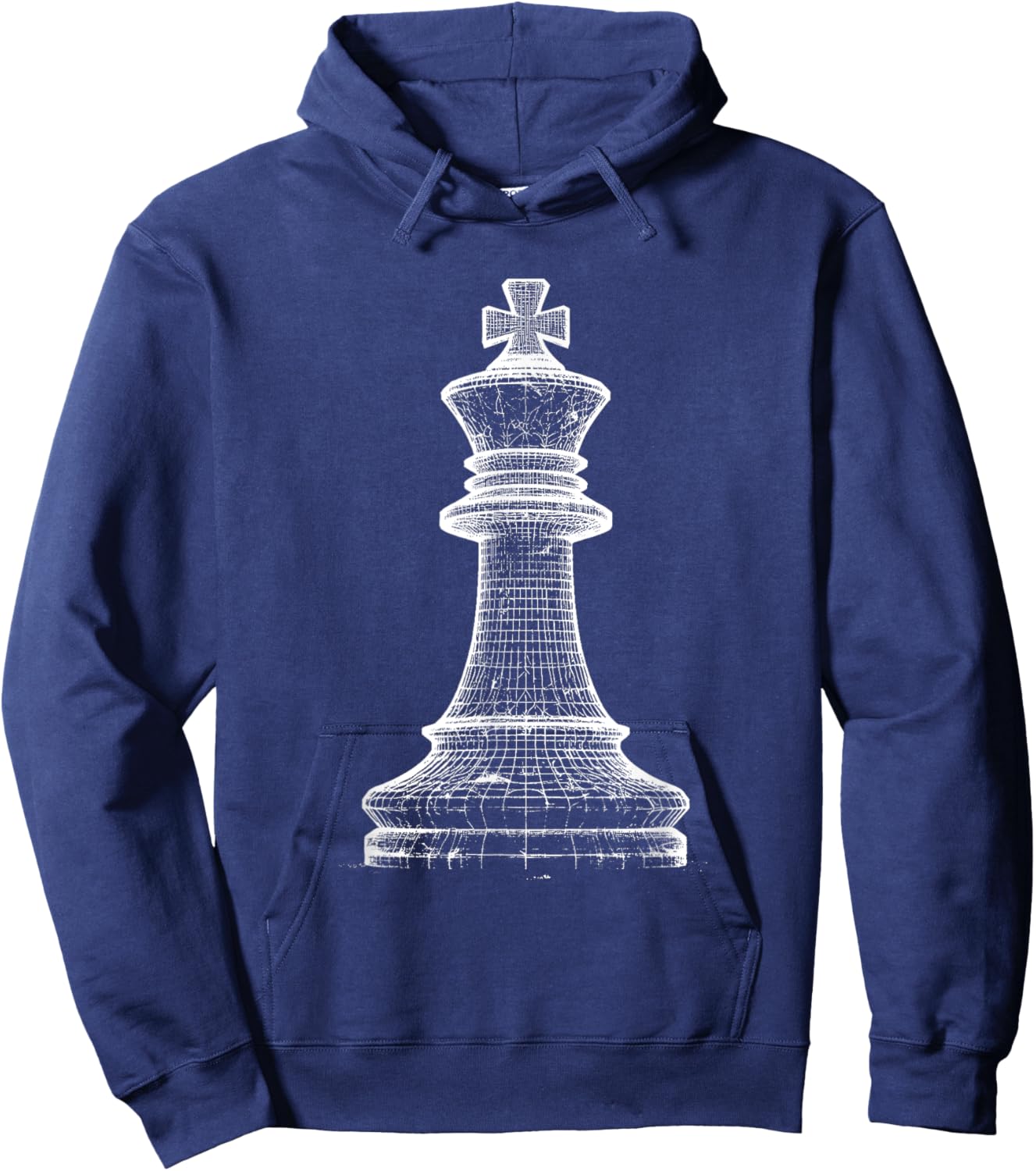King Chess Figure 3D Wireframe - Vintage Chess Game Lover Hoodie - Hoodie | Navy