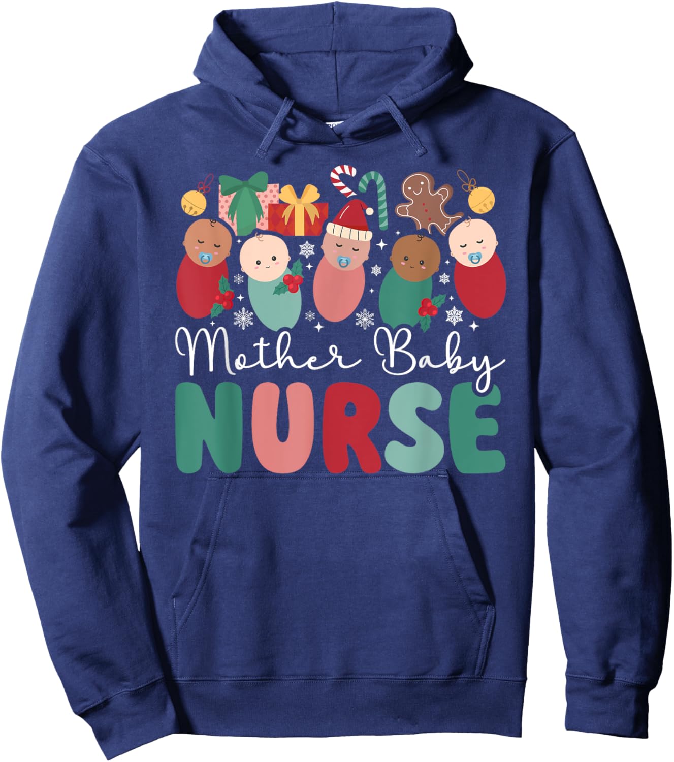 Mother Baby Nurse Christmas Postpartum Nurse Xmas Party Hoodie - Hoodie | Navy