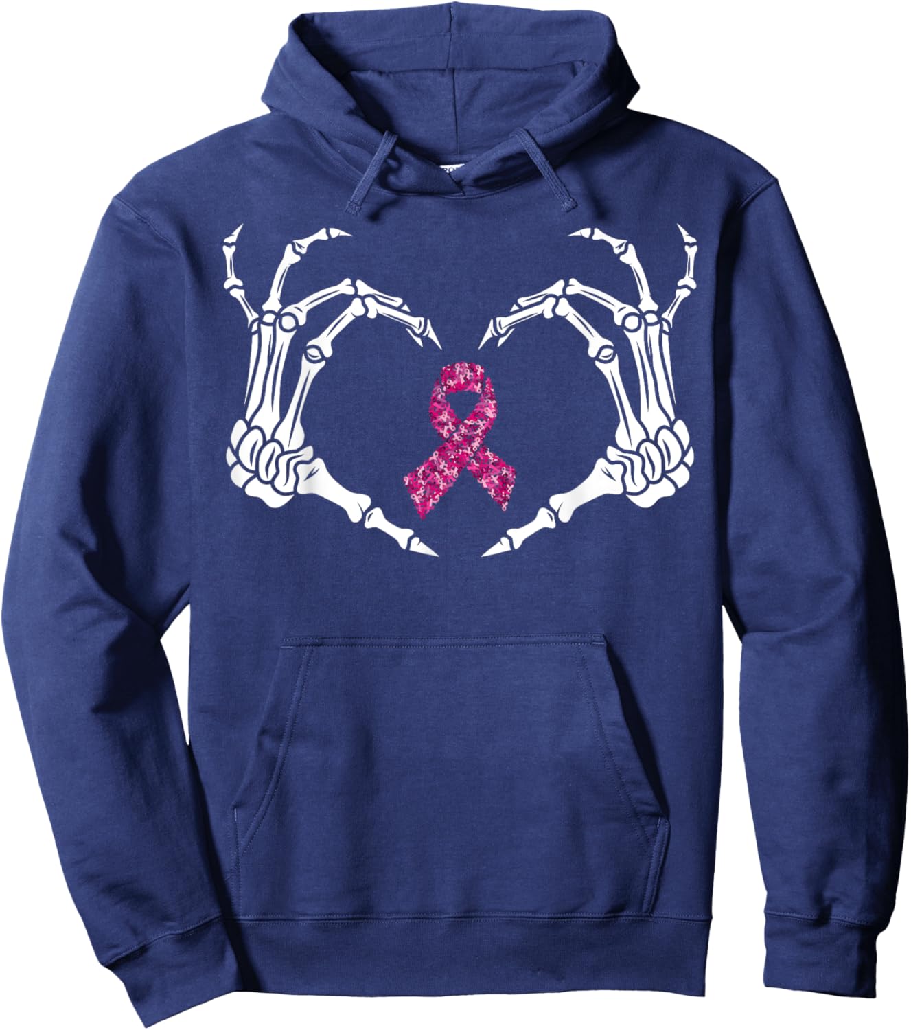 Skeleton Hand Breast Cancer Awareness Pink Ribbon Butterfly Hoodie - Hoodie | Navy