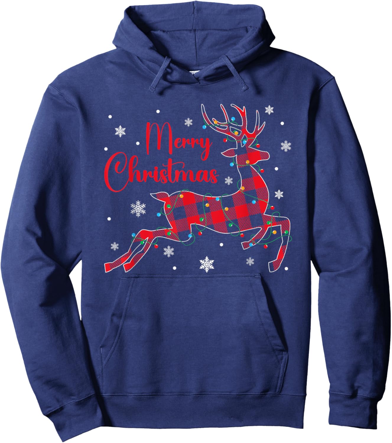 Christmas Pajamas Red Plaid Reindeer Buffalo Plaid Christmas Hoodie - Hoodie | Navy