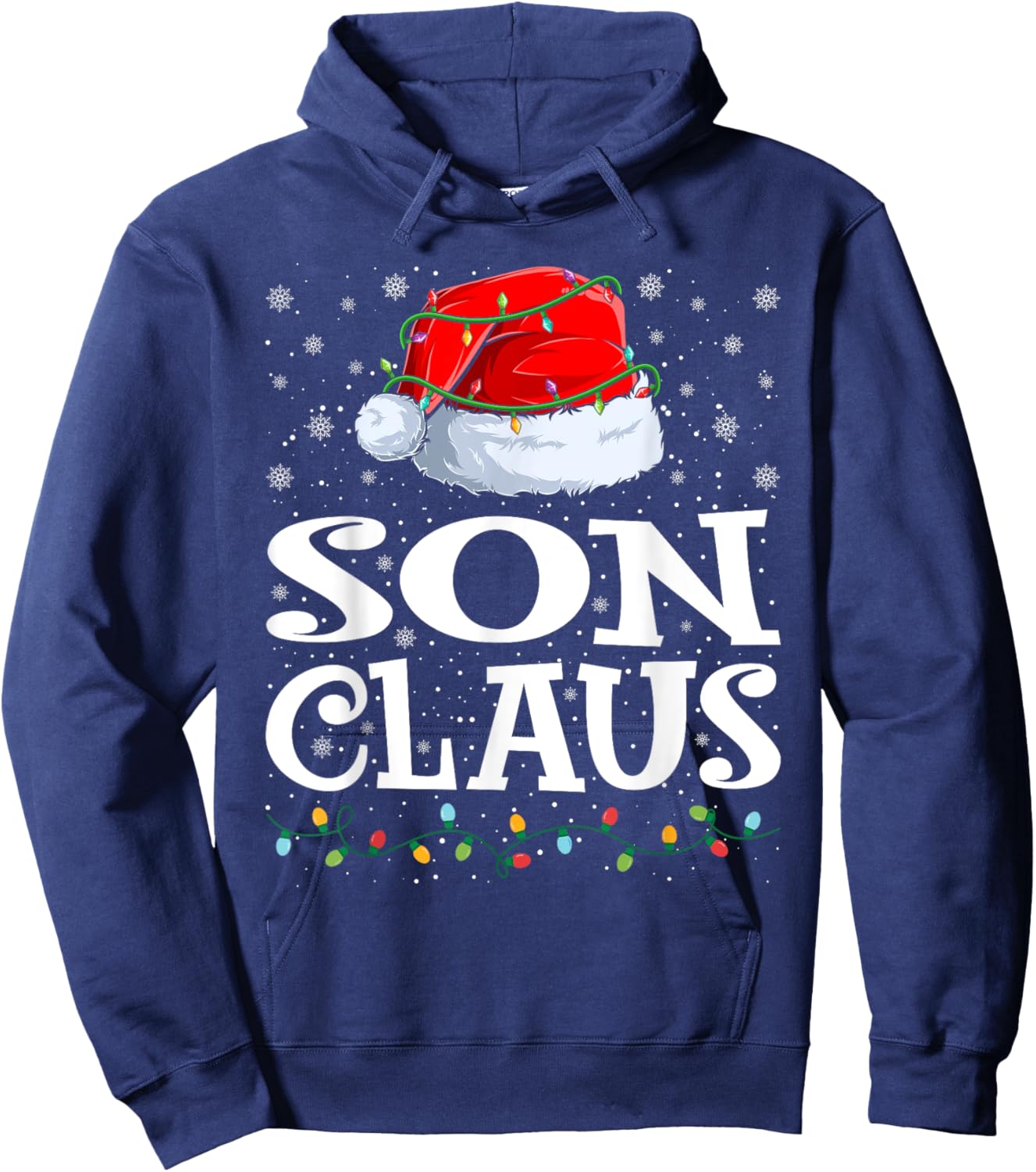 Son Claus Christmas Lights Santa Hat Family Matching Hoodie - Hoodie | Navy
