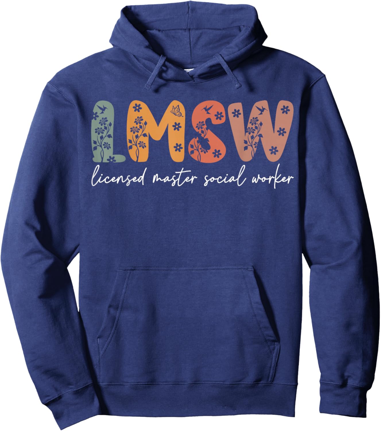 Retro Floral LMSW Licensed Master Social Worker Hoodie - Hoodie | Navy