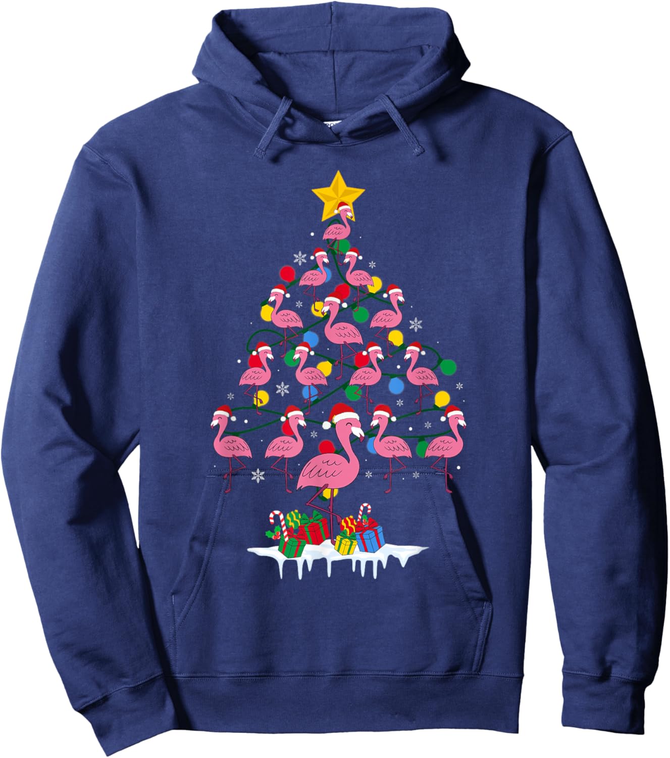 Pink Flamingo Funny Christmas Tree Cute Flamingos Holiday Hoodie - Hoodie | Navy
