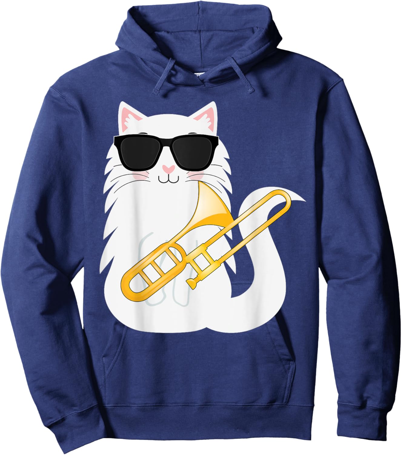 Funny Cat Wearing Sunglasses Playing Trombone Hoodie - Hoodie | Navy