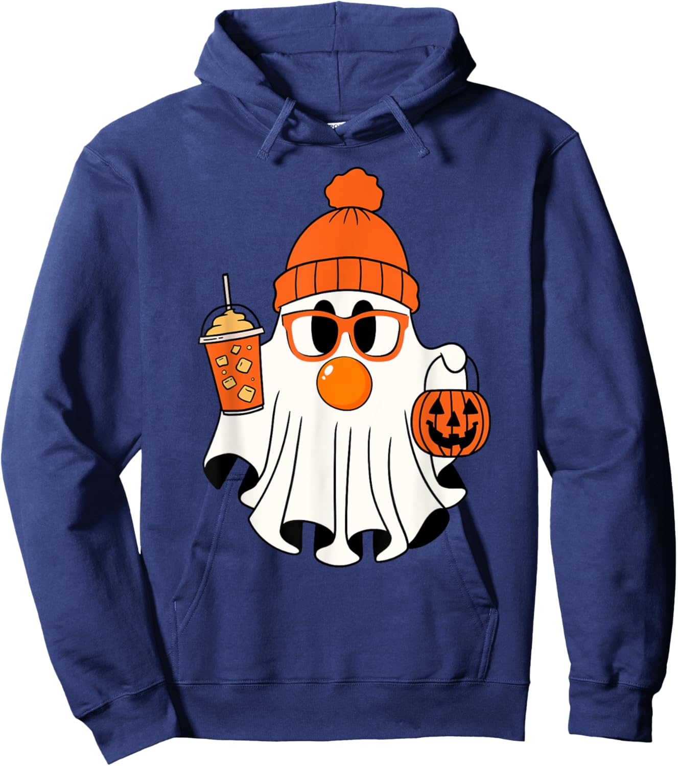 Funny Ghost Blowing Orange Bubble Gum Halloween Costume Hoodie - Hoodie | Navy