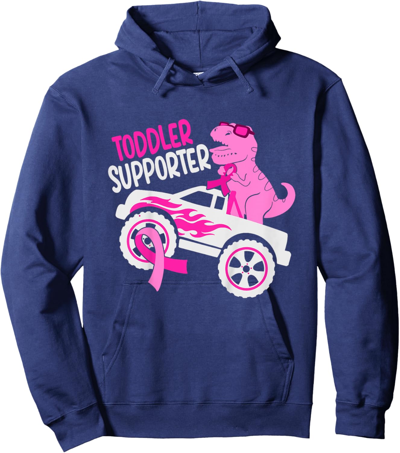 Kids Toddler Supporter T-Rex Kids Breast Cancer Awareness Boys Hoodie - Hoodie | Navy