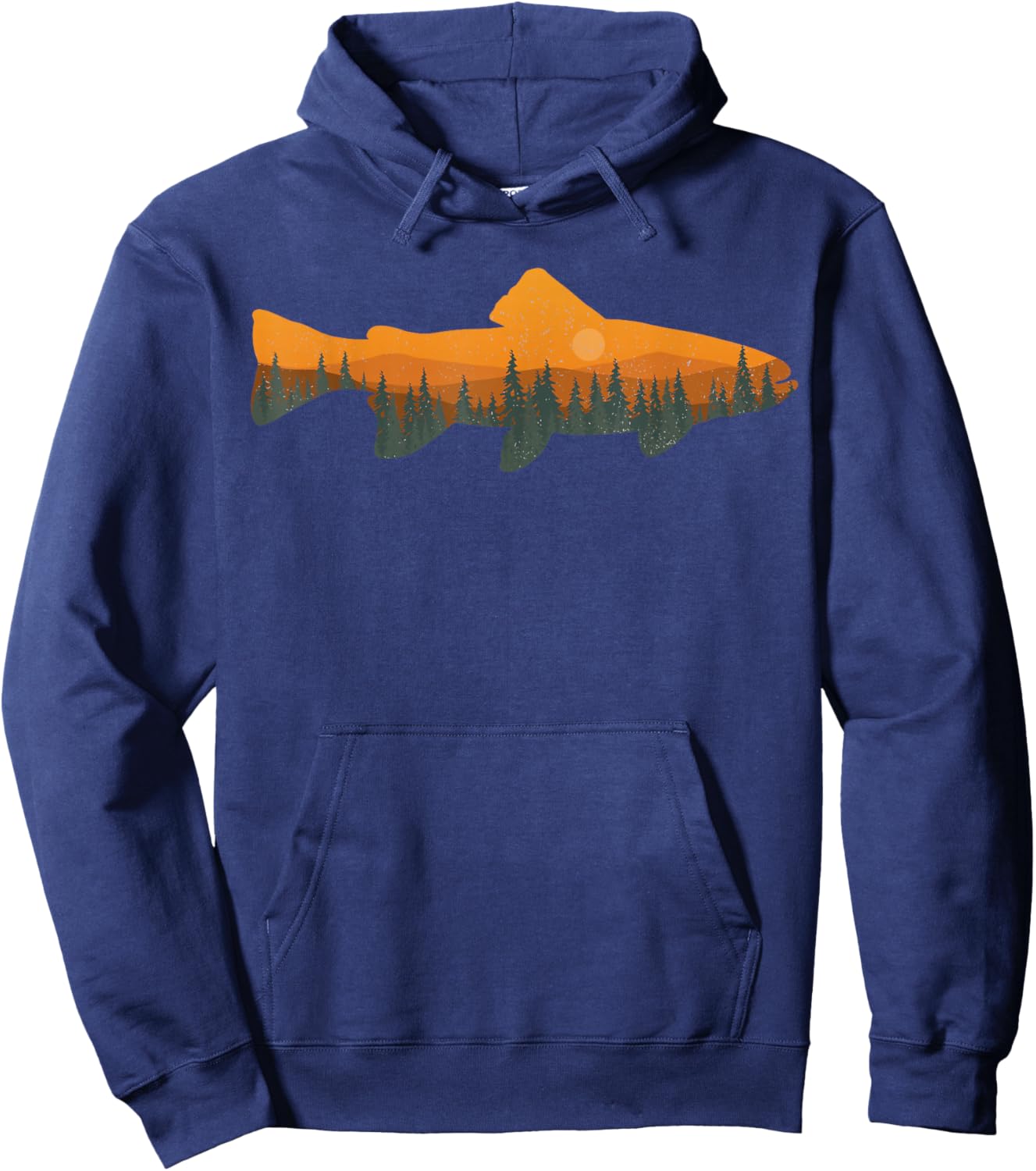 Retro Forest Nature Wildlife Funny Trout Fishing Hoodie - Hoodie | Navy