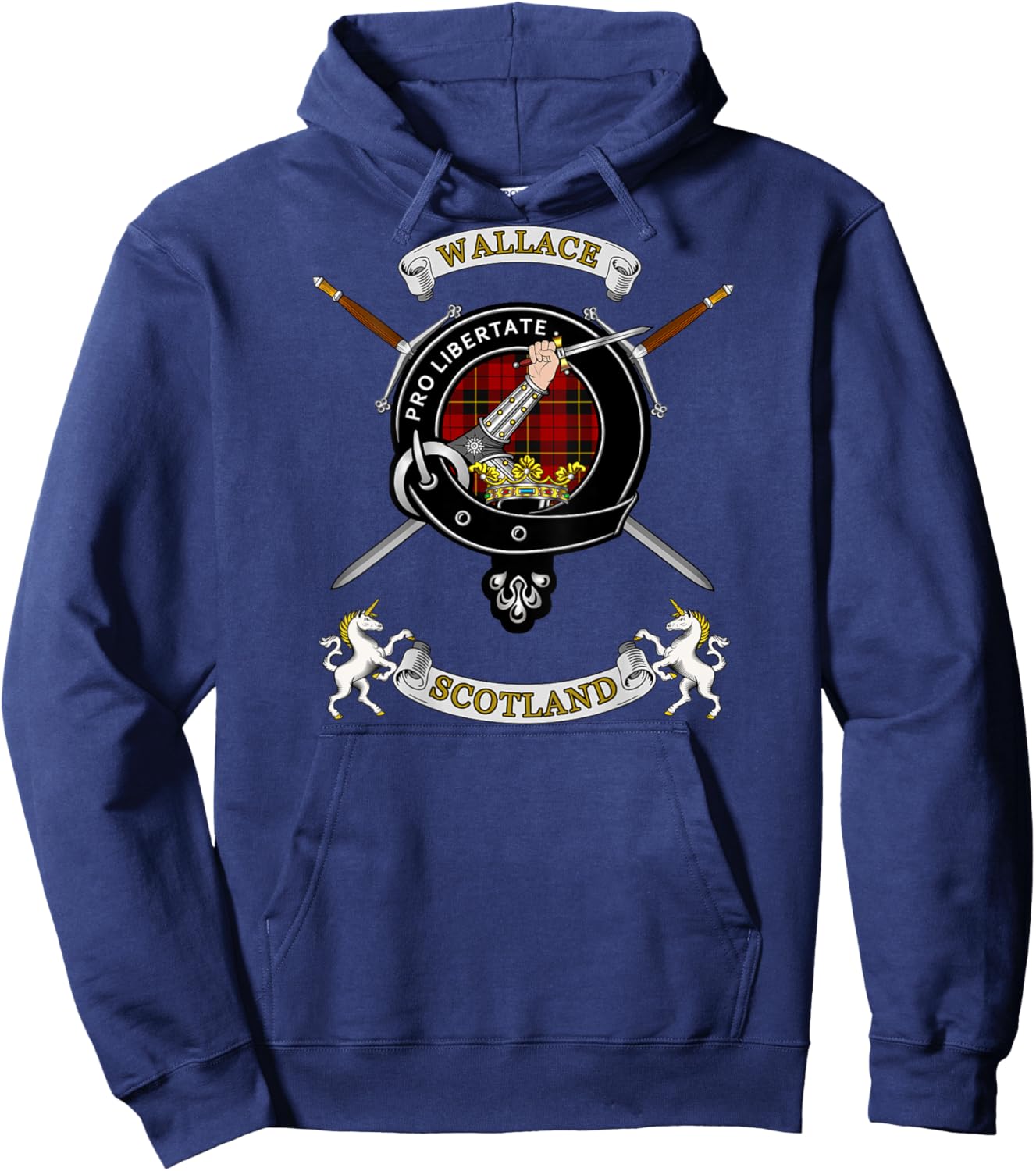 Wallace Clan Badge Tartan & Swords (back) Hoodie - Hoodie | Navy
