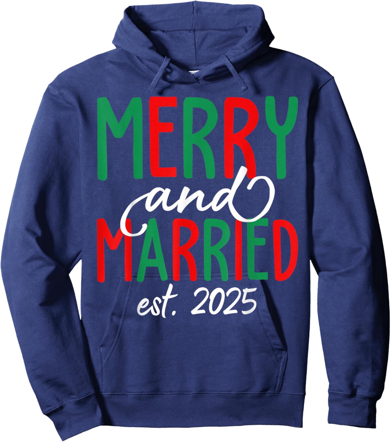 Merry And Married 2025 Xmas Christmas Couples Matching Hoodie - Hoodie | Navy