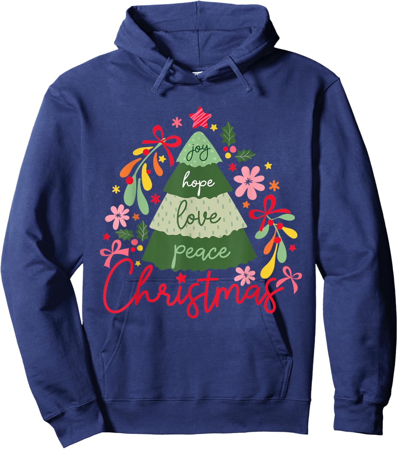 Joy Hope Love Peace Christmas Tree Pajama Outfits Holiday Hoodie - Hoodie | Navy