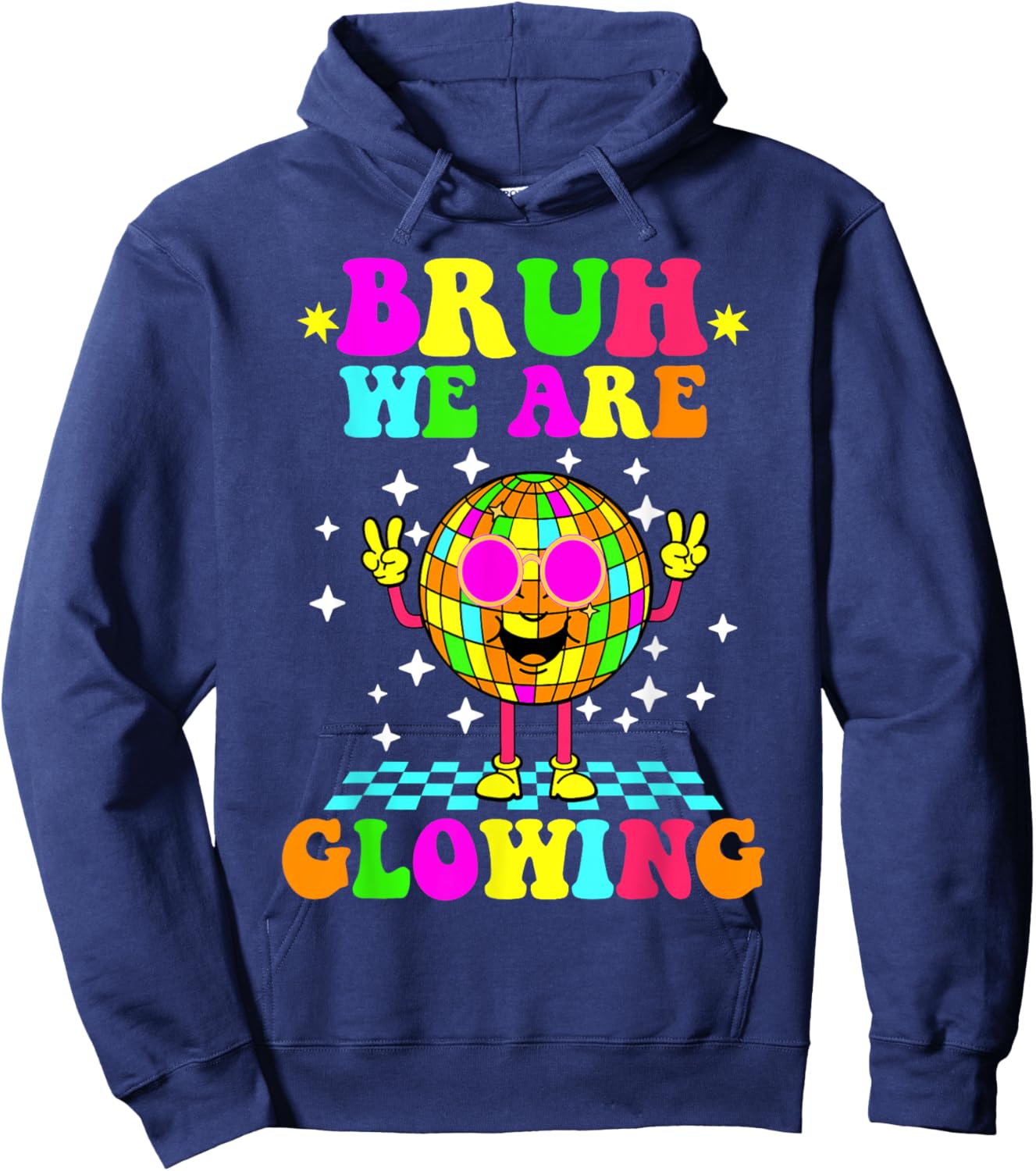 Bruh We Are Glowing Colorful Groovy Summer Vacation Tie Dye Hoodie - Hoodie | Navy