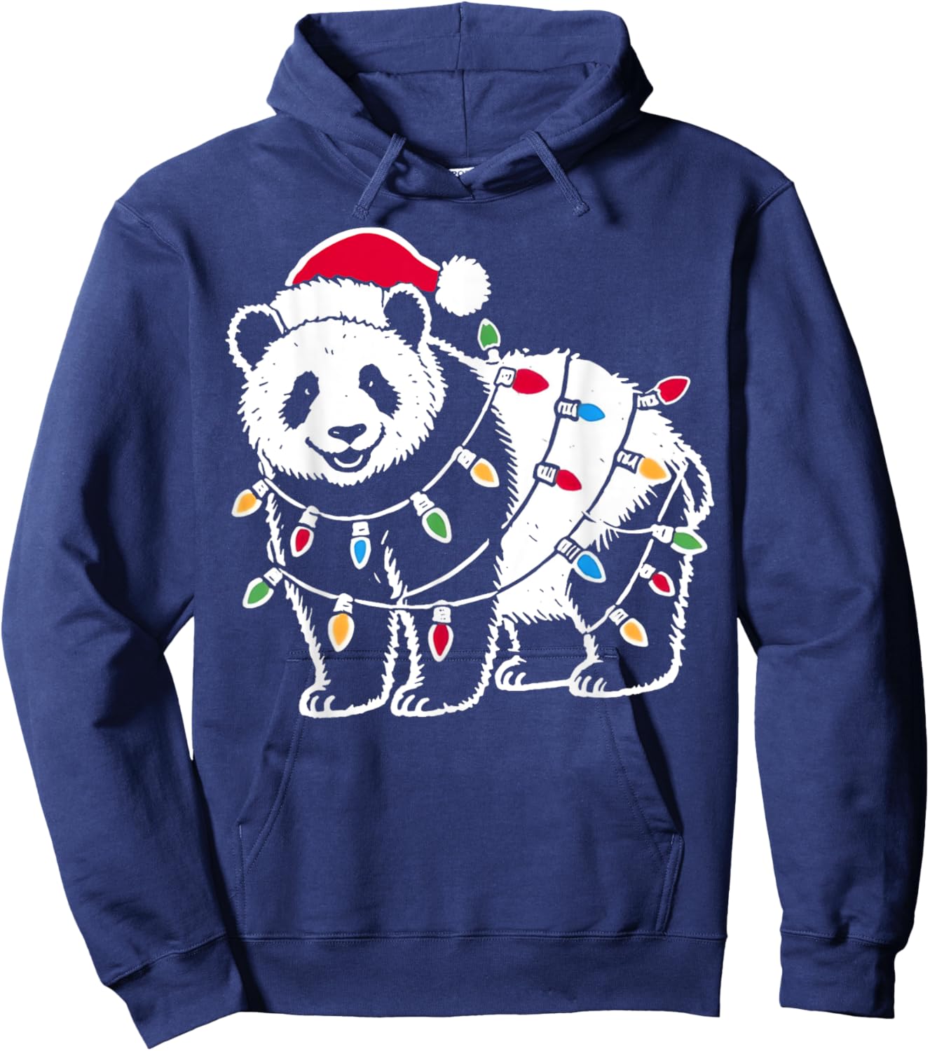 Christmas Lights Panda Wearing Xmas Hat - Cute Pandas Lover Hoodie - Hoodie | Navy