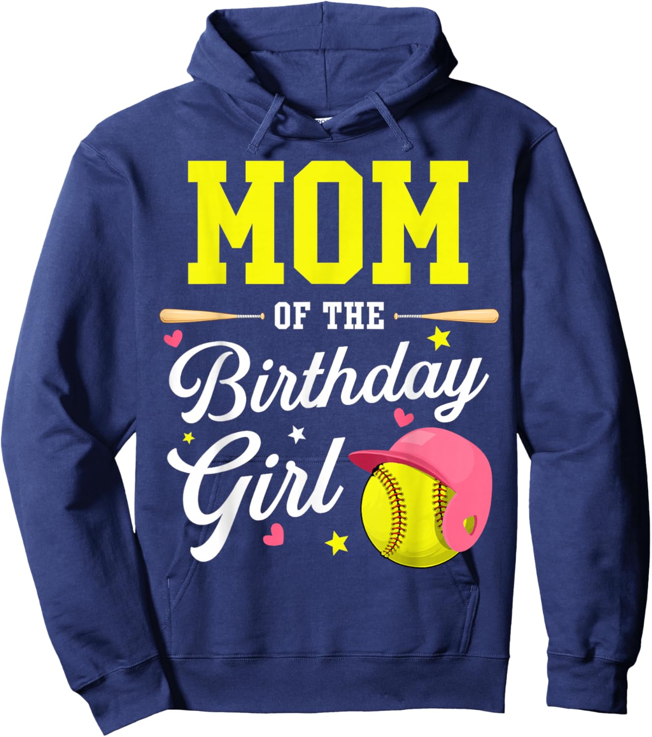 Mom Of The Birthday Girl Softball Player Theme B-day Mommy Hoodie - Hoodie | Navy
