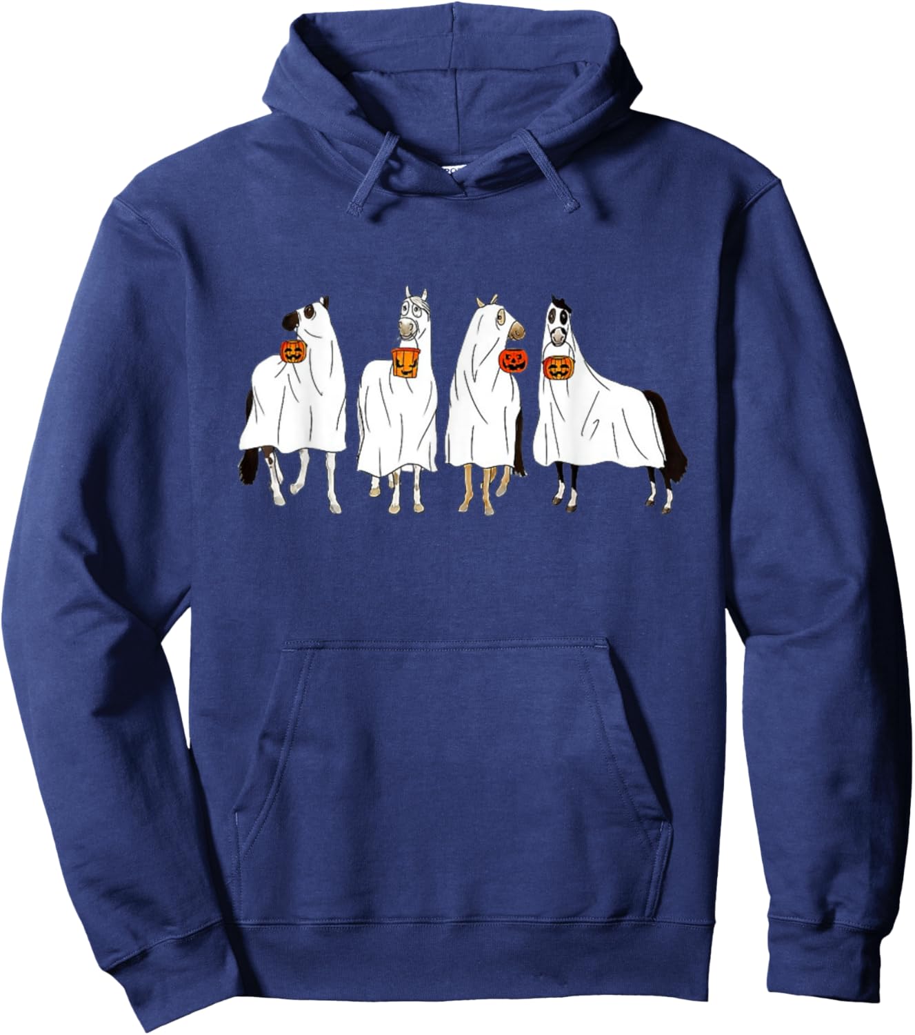 Halloween Horse Ghost Boo Cowboy Western Spooky Season Hoodie - Hoodie | Navy
