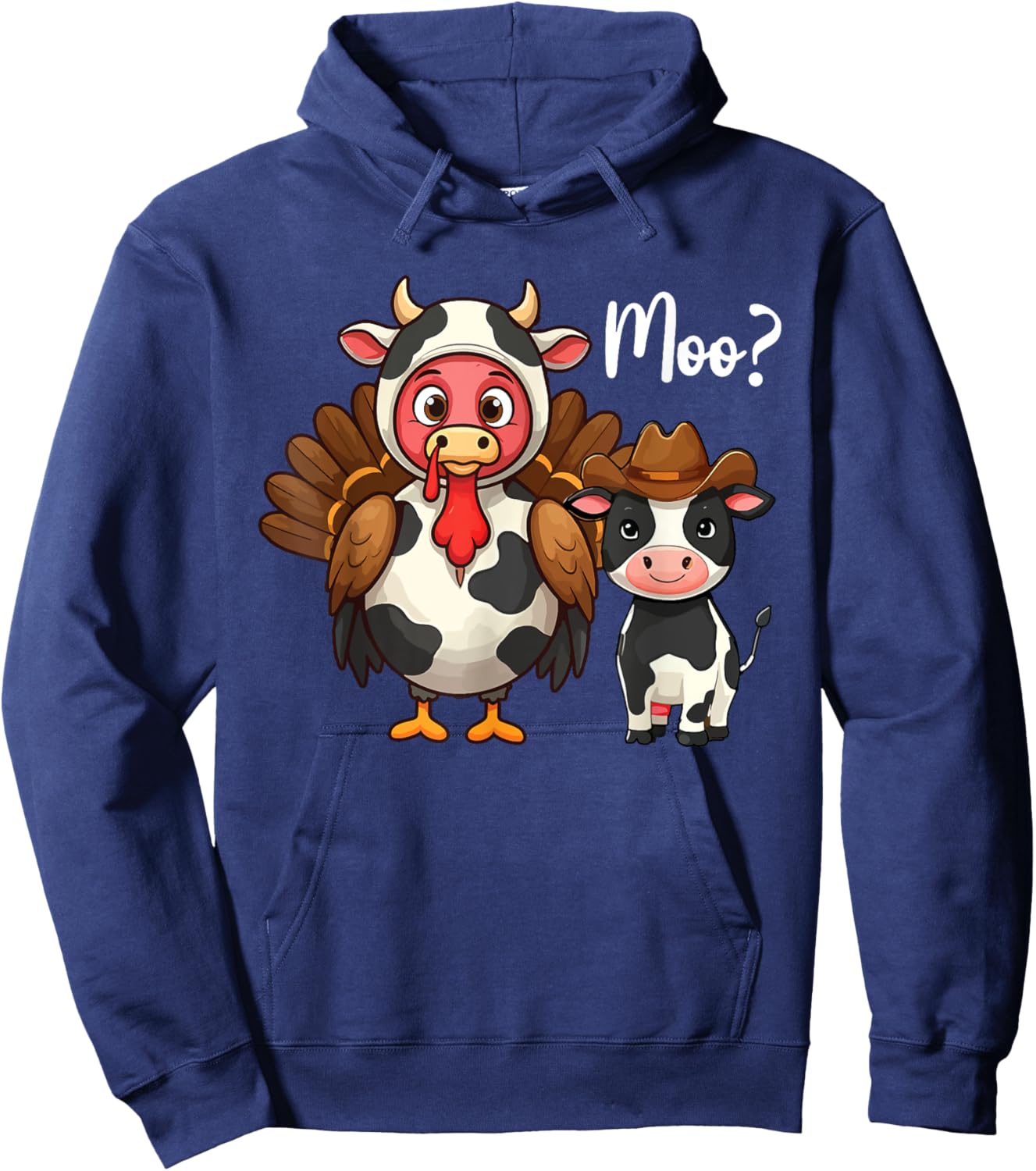 Cute Turkey Moo Cow Funny Turkey Trot Outfit Thanksgiving Hoodie - Hoodie | Navy