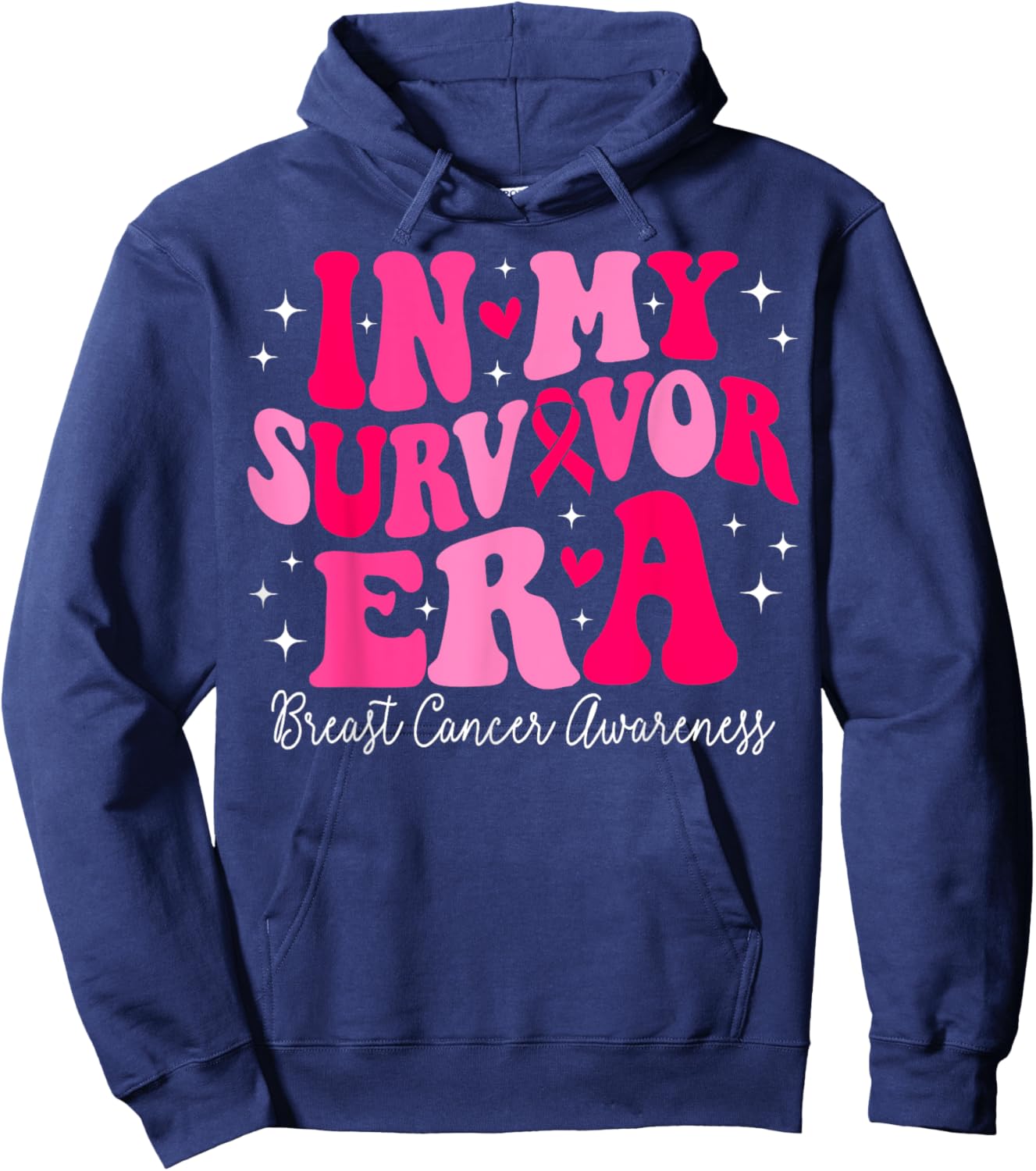 In My Survivor Era Retro Groovy Breast Cancer Awareness Hoodie - Hoodie | Navy