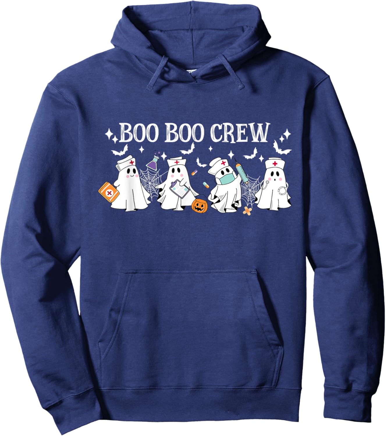 Boo Boo Crew Nurse Ghost Nursing Halloween Spooky Nurse Hoodie - Hoodie | Navy