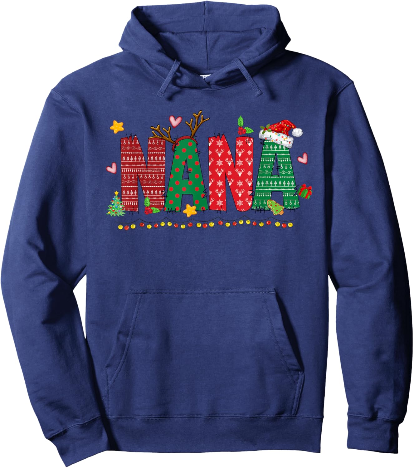 Nana Claus Christmas Lights Pajama Family Matching Hoodie - Hoodie | Navy