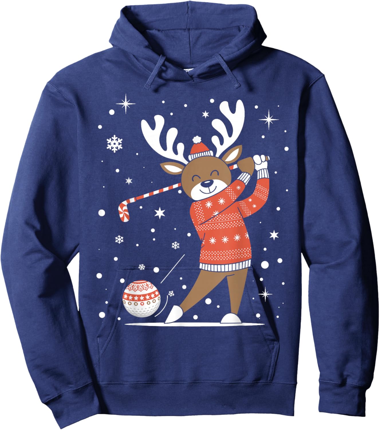 Golf Player Xmas Lights Reindeer Playing Golf Christmas Hoodie - Hoodie | Navy