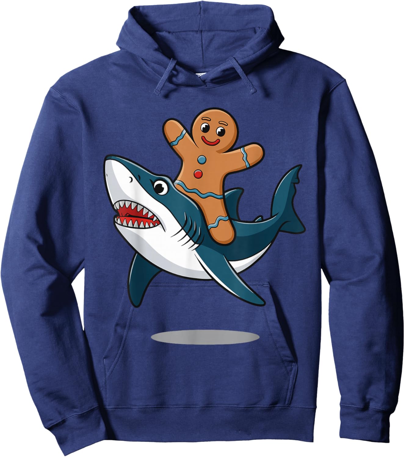 Gingerbread Riding A Shark Hoodie - Hoodie | Navy