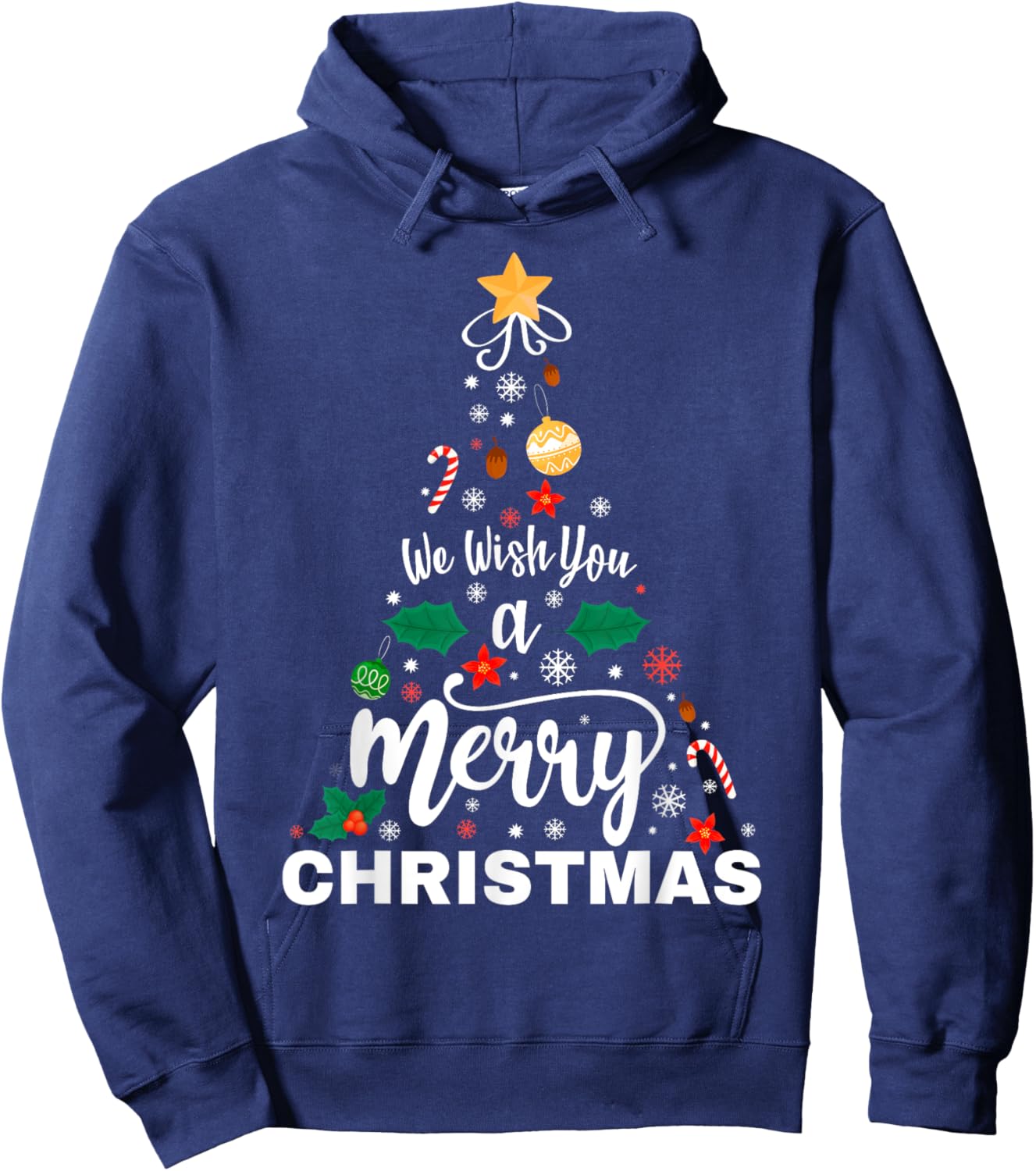 We Wish You Merry Christmas Vintage Xmas Tree Funny Holiday Hoodie - Hoodie | Navy