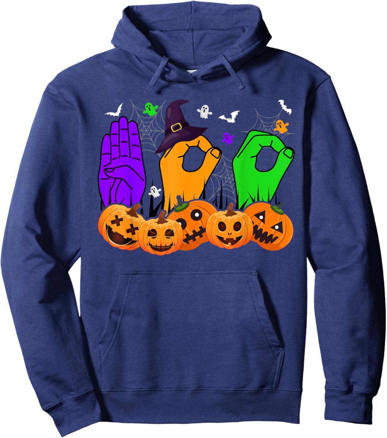Boo Hands American Sign Language Pride ASL Halloween Hoodie - Hoodie | Navy