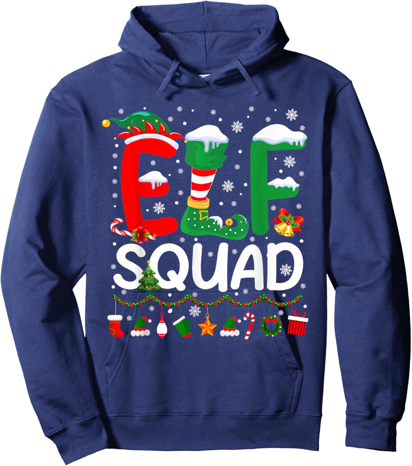 Elf Squad Christmas Family Matching Pajamas Kids Funny Xmas Hoodie - Hoodie | Navy