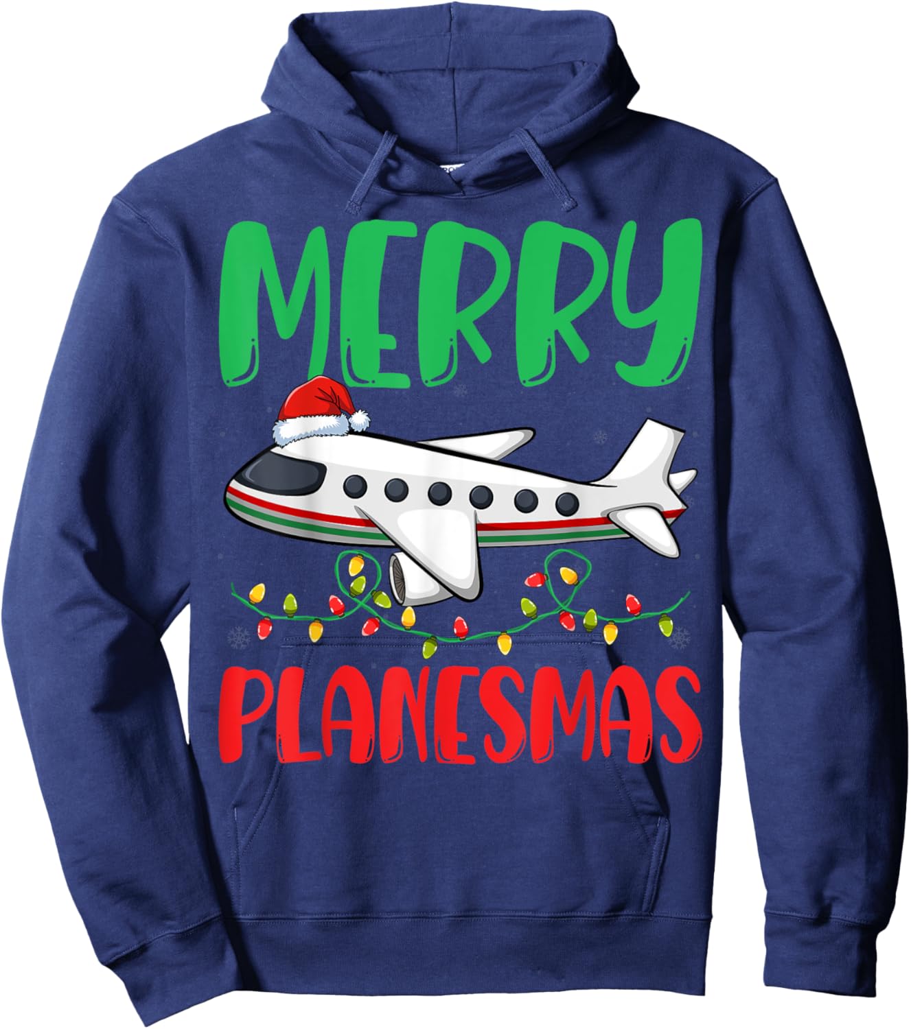 Merry Planesmas Xmas Lights Airplane Pilots Christmas Hoodie - Hoodie | Navy