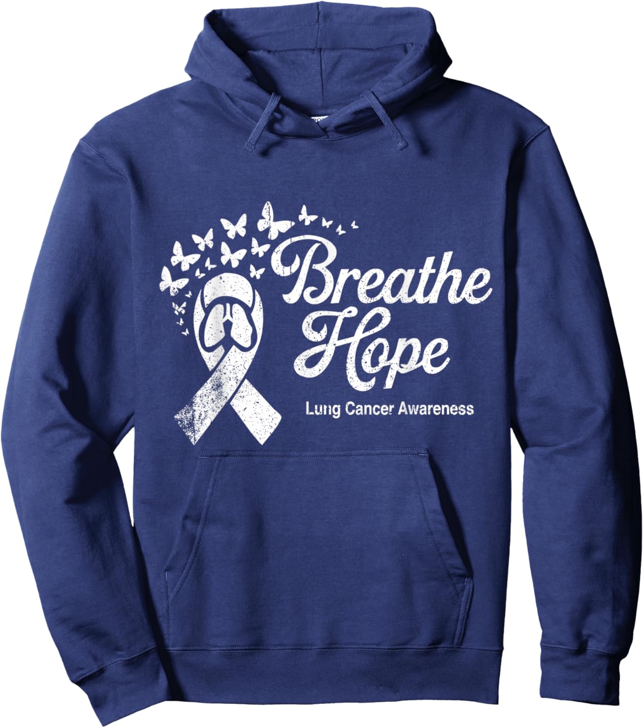Breathe Hope Lung Cancer Awareness November White Ribbon Hoodie - Hoodie | Navy