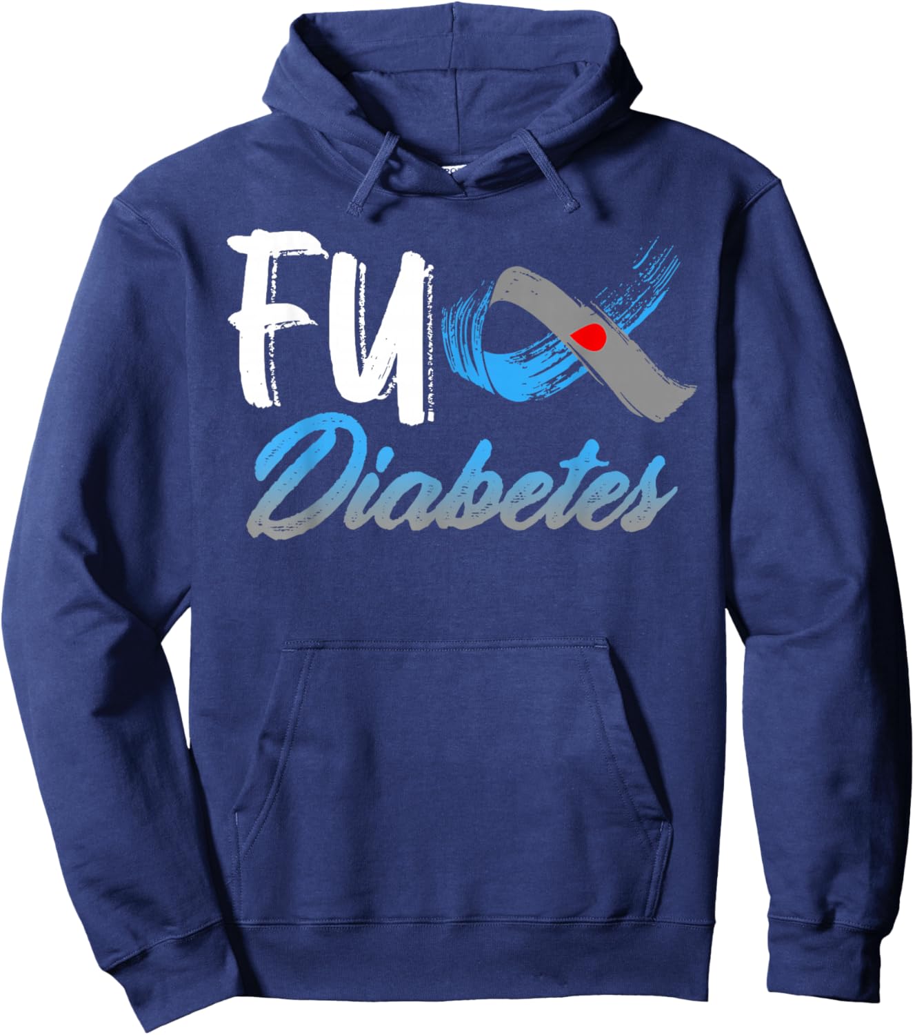 Fuck Diabetes Awareness Warrior Survivor Blue Gray Ribbon Hoodie - Hoodie | Navy