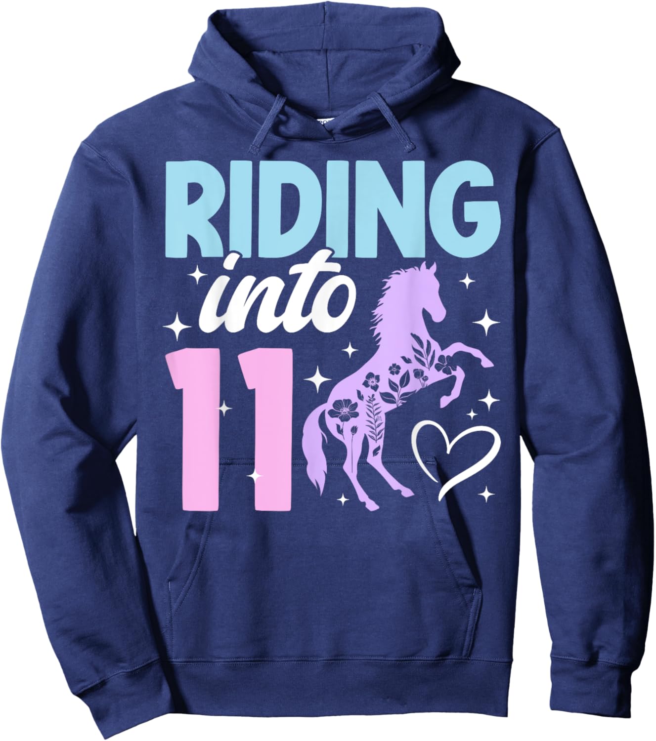 11th Horse Birthday Eleven Year Old Girl Horses Birthday Hoodie - Hoodie | Navy