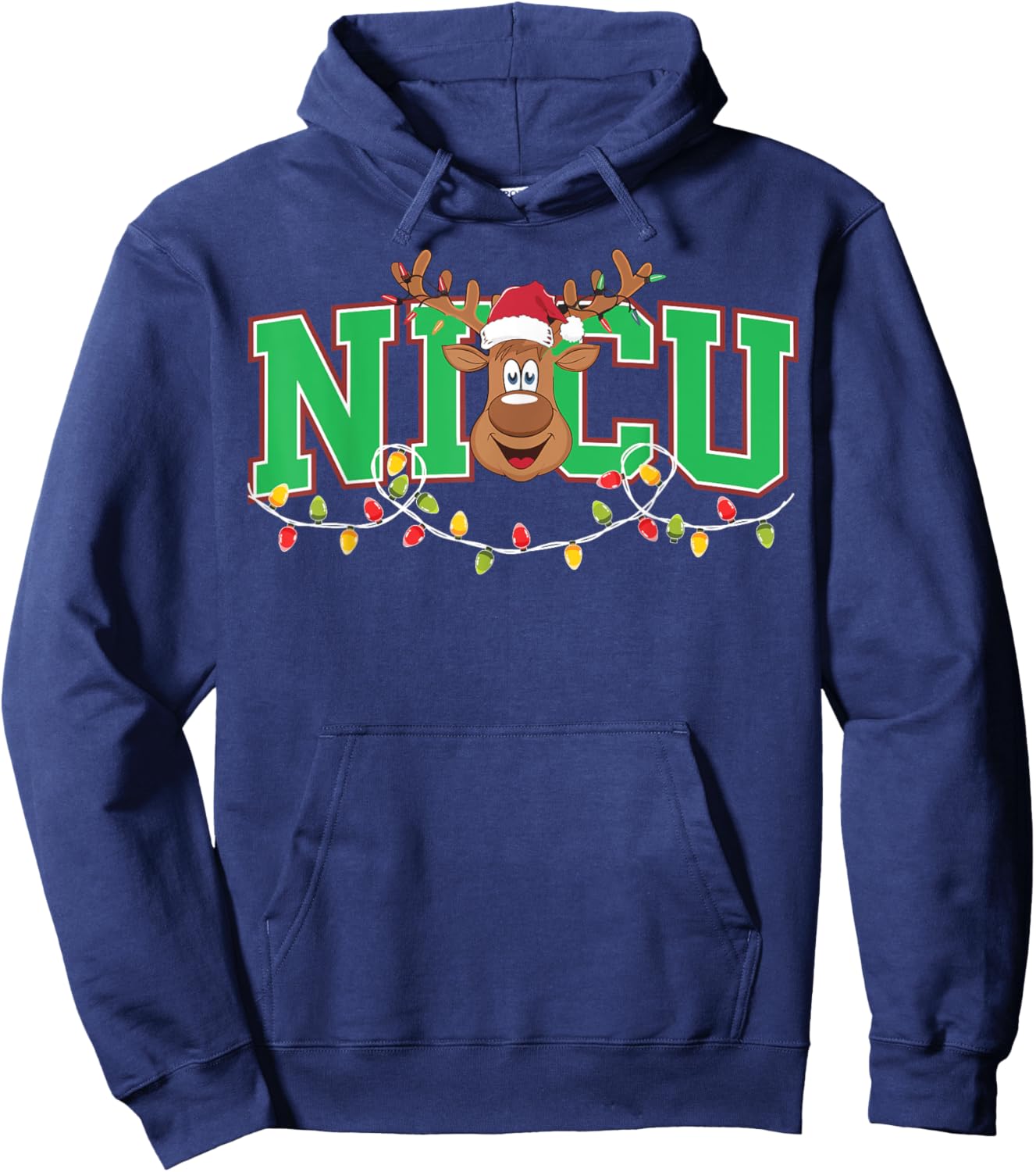 Reindeer NICU Nurse Xmas Lights Neonatal Nursing Christmas Hoodie - Hoodie | Navy